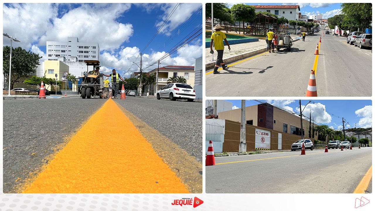 PREFEITURA DE JEQUIÉ INICIA SINALIZAÇÃO HORIZONTAL DAS VIAS PÚBLICAS RECÉM-PAVIMENTADAS