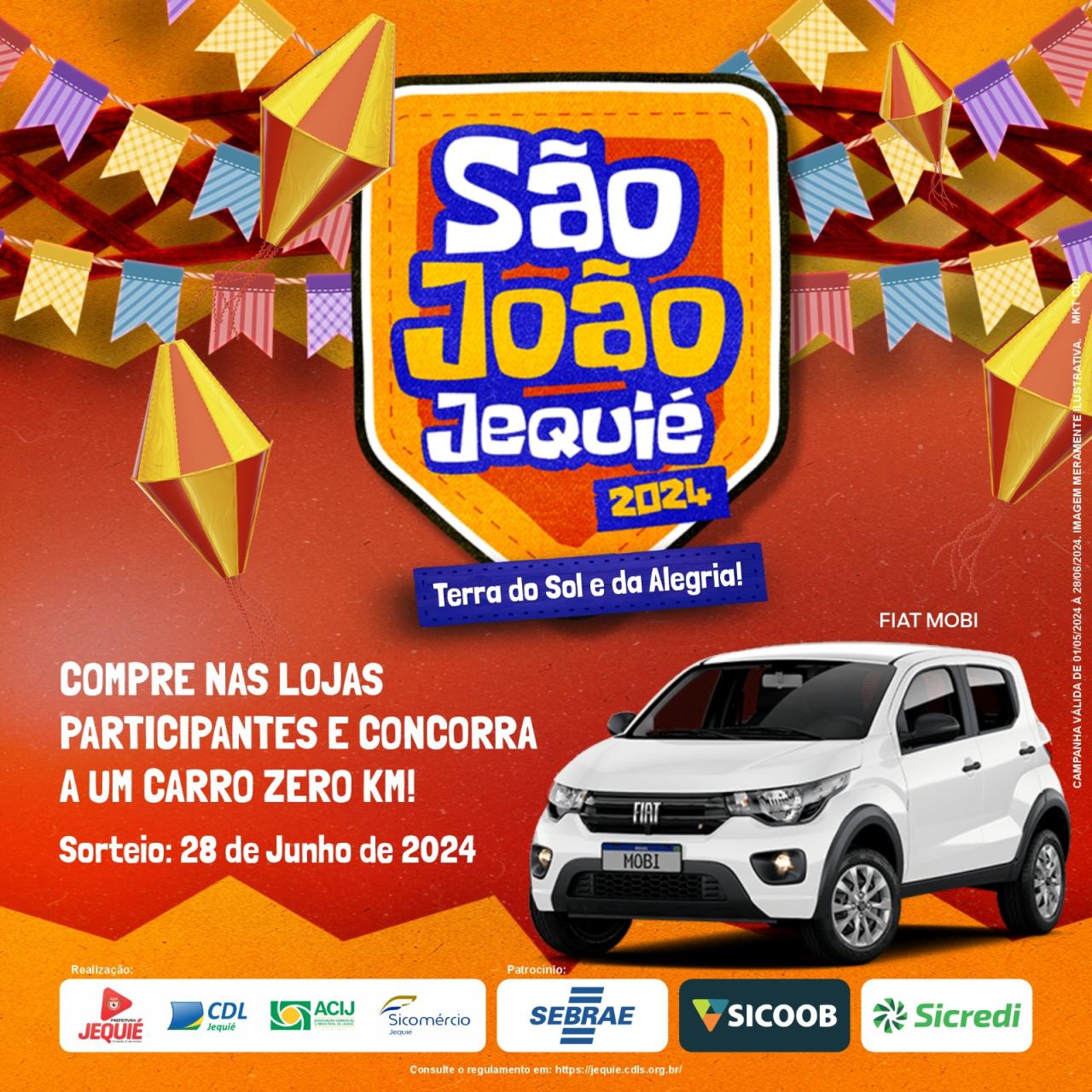 COMPRE NO COMÉRCIO DE JEQUIÉ, PEÇA SEU CUPOM E CONCORRA A UM CARRO 0KM, SORTEIO DIA 28 DE JUNHO.