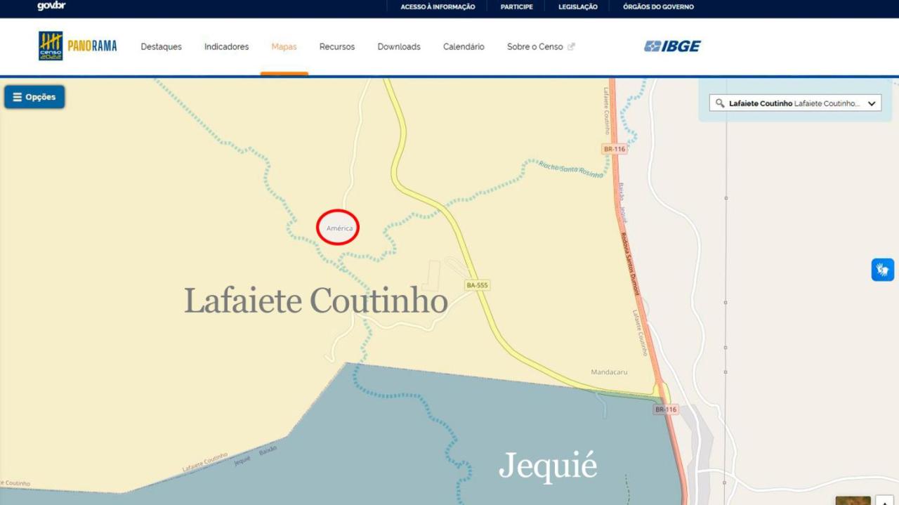 MAPA DO IBGE APONTA POVOADO DE AMÉRICA COMO PERTENCENTE A LAFAIETE COUTINHO