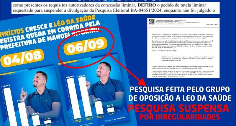 TRE DA BAHIA SUSPENDE DIVULGAÇÃO DE PESQUISA IRREGULAR EM MANOEL VITORINO.