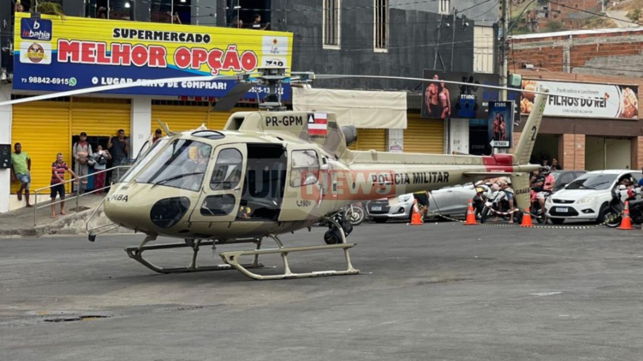 PM BAHIA REALIZA AÇÃO DE PROXIMIDADE EM JEQUIÉ COM HELICÓPTERO E MOBILIZA COMUNIDADE